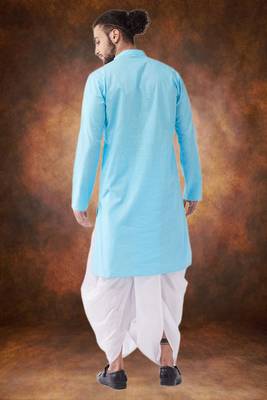 Men's cotton blend sky blue dhoti kurta set 3
