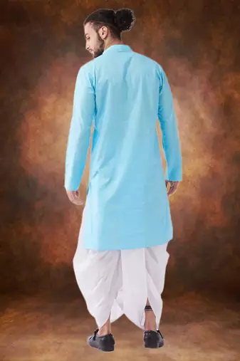 Men's cotton blend sky blue dhoti kurta set