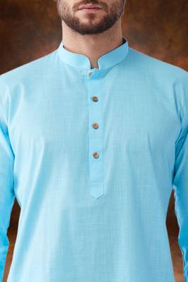 Men's cotton blend sky blue dhoti kurta set 4