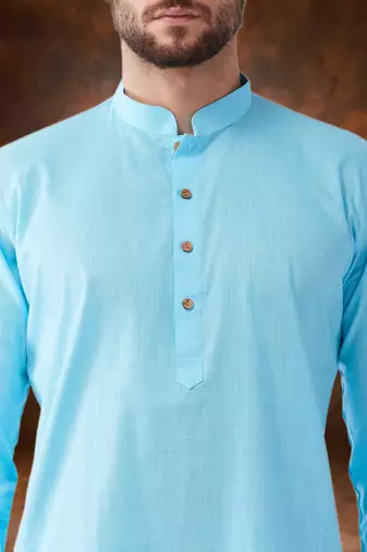 Men's cotton blend sky blue dhoti kurta set