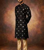 Men's art silk printed black kurta pajama set