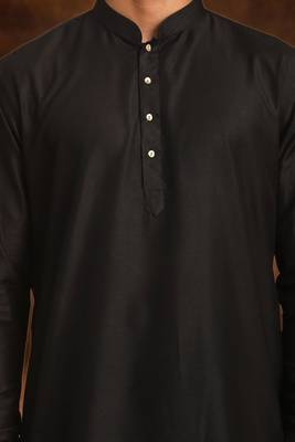 Men's art silk plain black kurta pajama 2