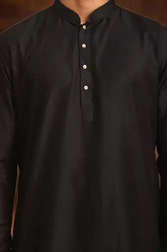 Men's art silk plain black kurta pajama