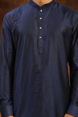Men's art silk plain navy blue kurta pajama 2