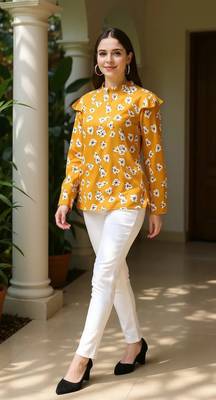 mustard floral georgette women's  styles western top 1