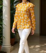 mustard floral georgette women's  styles western top