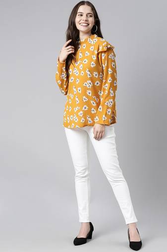 mustard floral georgette women's  styles western top