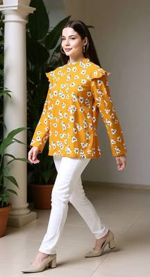 mustard floral georgette women's  styles western top 2