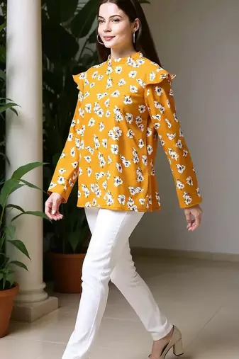 mustard floral georgette women's  styles western top