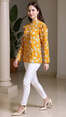 mustard floral georgette women's  styles western top 3
