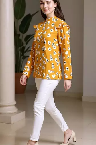 mustard floral georgette women's  styles western top