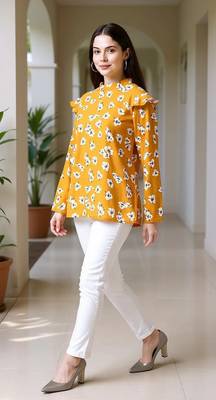 mustard floral georgette women's  styles western top 4