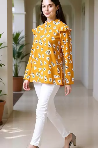 mustard floral georgette women's  styles western top