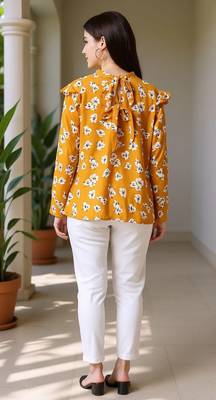 mustard floral georgette women's  styles western top 5