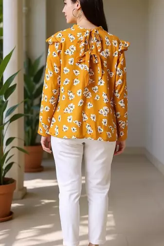 mustard floral georgette women's  styles western top