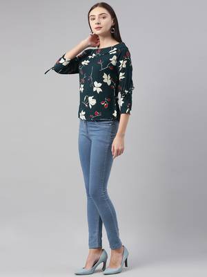 green floral georgette women's  styles western top 1