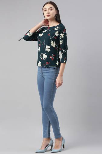 green floral georgette women's  styles western top