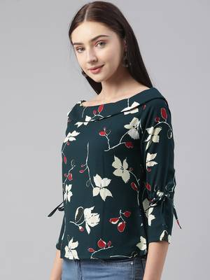 green floral georgette women's  styles western top 3
