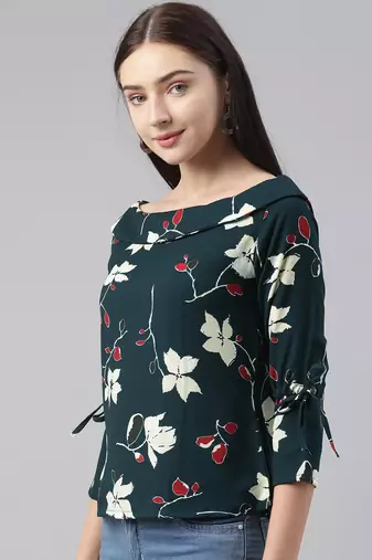 green floral georgette women's  styles western top