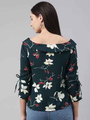 green floral georgette women's  styles western top 4