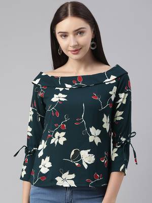green floral georgette women's  styles western top 5