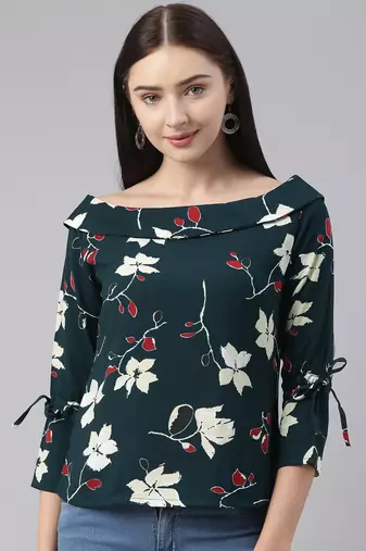 green floral georgette women's  styles western top
