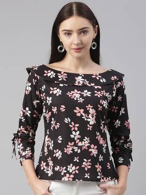 black floral georgette women's  styles western top 1