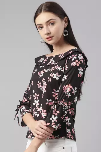 black floral georgette women's  styles western top