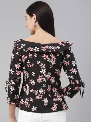 black floral georgette women's  styles western top 4
