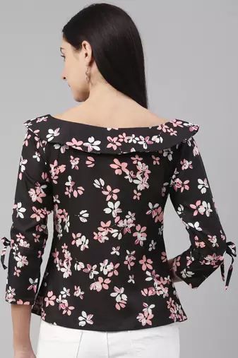 black floral georgette women's  styles western top