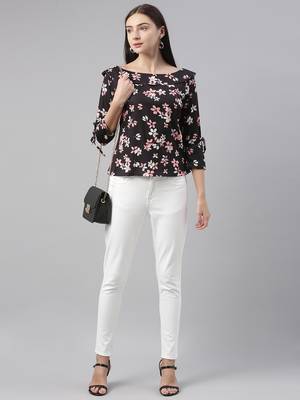 black floral georgette women's  styles western top 5