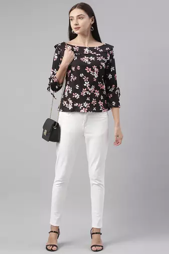 black floral georgette women's  styles western top