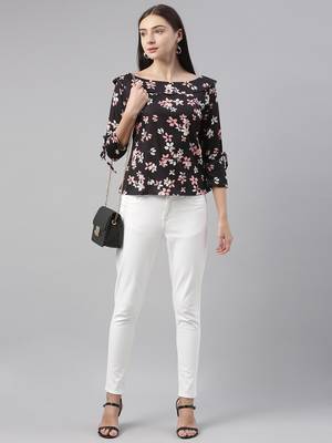black conversational crepe women's  styles western top 1
