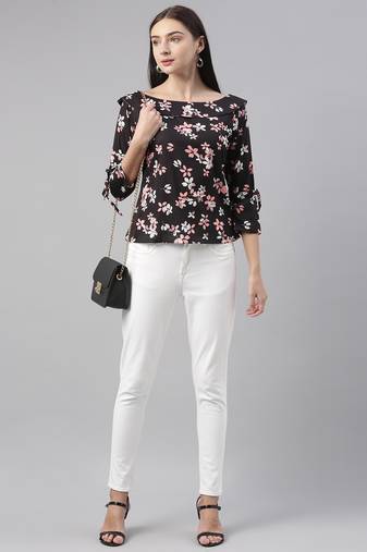 black conversational crepe women's  styles western top