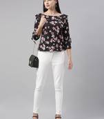 black conversational crepe women's  styles western top