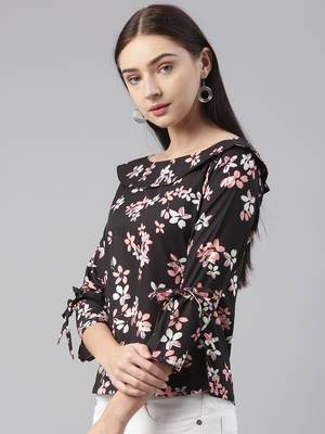 black conversational crepe women's  styles western top 3