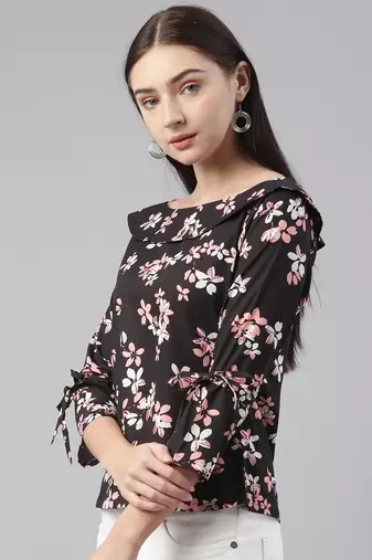 black conversational crepe women's  styles western top