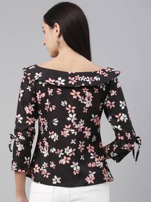 black conversational crepe women's  styles western top 4