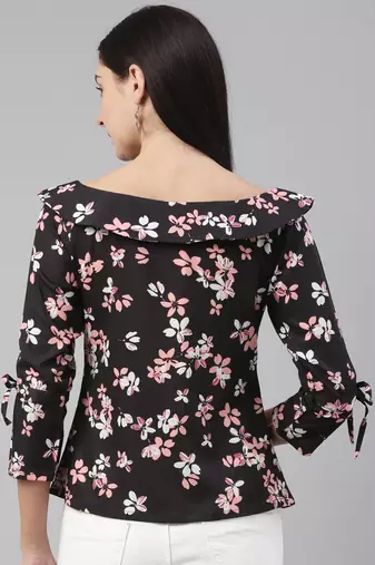 black conversational crepe women's  styles western top