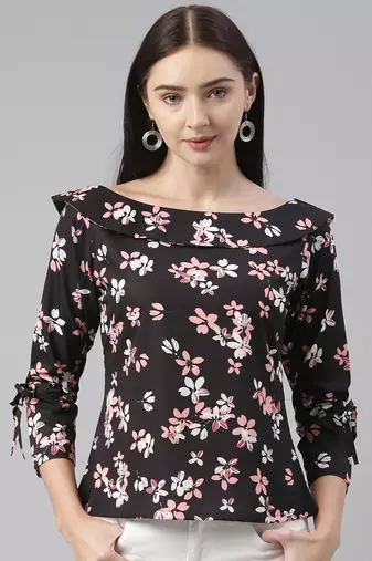 black conversational crepe women's  styles western top