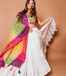 SPLENDID WHITE SEQUINS EMBROIDERED GEORGETTE FOR FESTIVALS SPECIAL LEHENGA