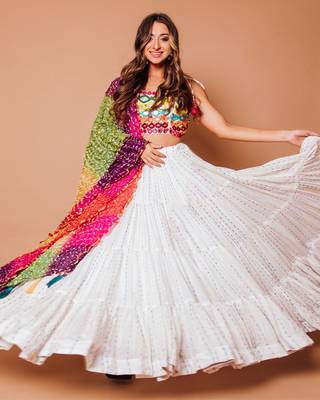 SPLENDID WHITE SEQUINS EMBROIDERED GEORGETTE FOR FESTIVALS SPECIAL LEHENGA 2