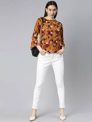 brown floral georgette women's  styles western top 1