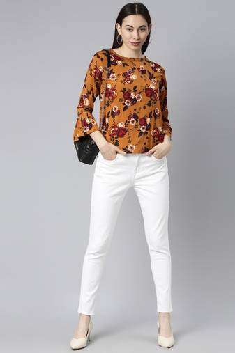 brown floral georgette women's  styles western top