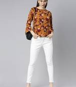 brown floral georgette women's  styles western top