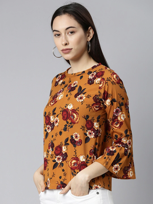 brown floral georgette women's  styles western top 3