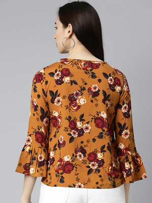 brown floral georgette women's  styles western top 4