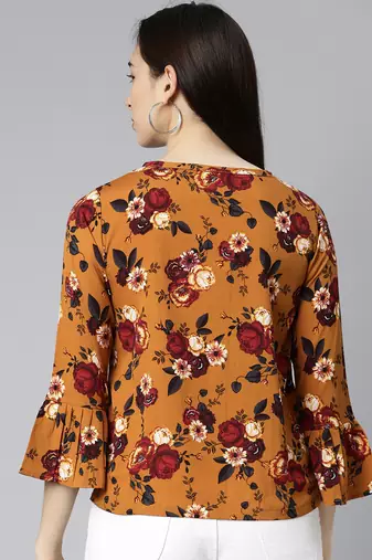 brown floral georgette women's  styles western top