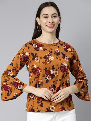 brown floral georgette women's  styles western top 5