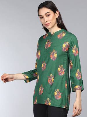 green floral cotton women's  styles western top 3